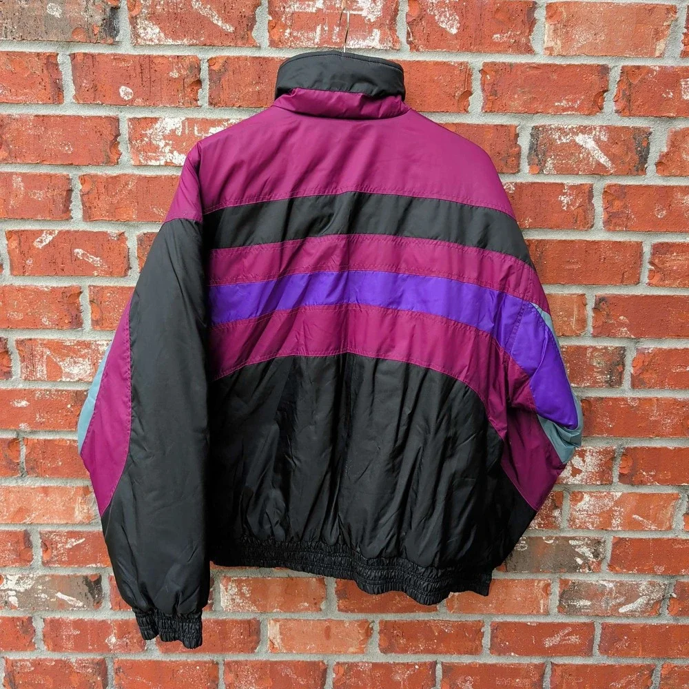 Alpine Ski Puffer Jacket Men Large Multi Color Retro 90s Chevron Insulated Coat